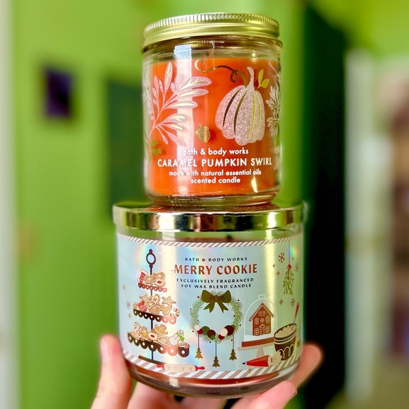 Bath & Body Works Other - BBW Bath & Body Works Candle Bundle 3 Wick & Single Wick Merry Cookie & Pumpkin